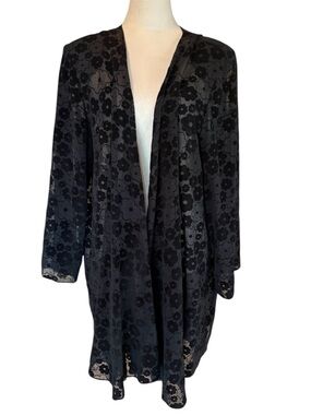 Onyx Nite By Wendy Chaitin Black Floral Whimsygoth Sheer and Velvet Robe |